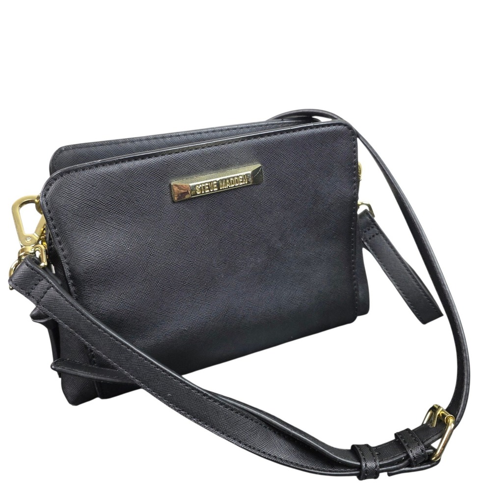 Steve Madden Crossbody Bag Women Small Black Good Triple Zip Saffiano Purse - Picture 11 of 11